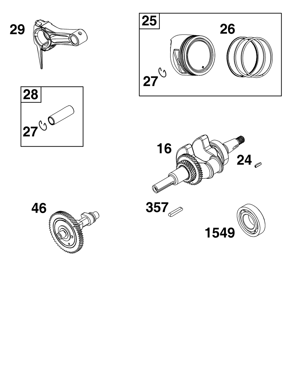 Crankshaft Group Diagram and Parts List for 19N132-0029-H5 100000 - 19Z999 Briggs and Stratton Engine